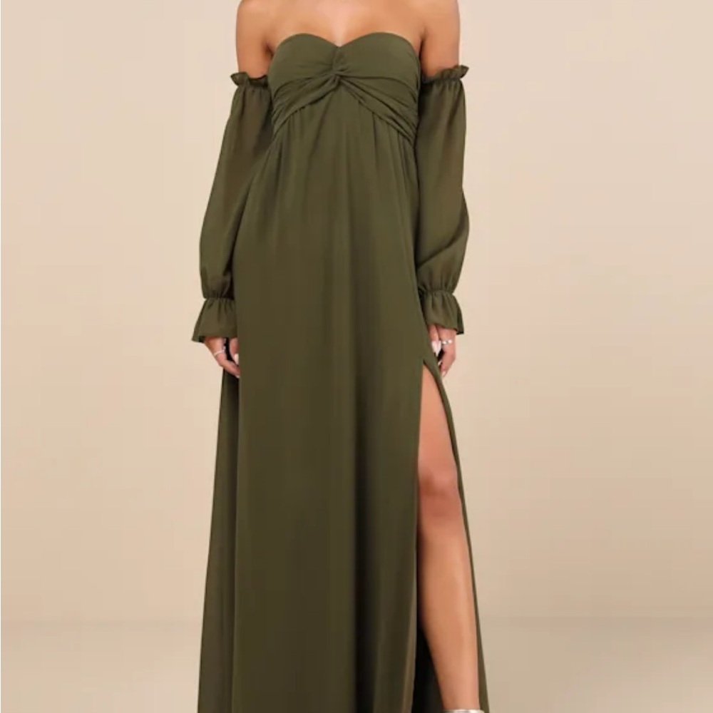 Lulu's Olive Strapless Maxi Dress